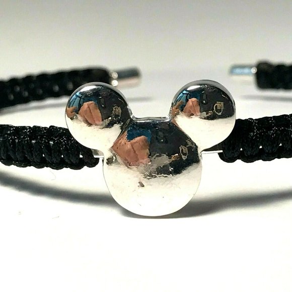 Disney Parks Mickey Mouse Icon Bracelet Rope Cuff Bangle Silver Black Disneyana - Picture 7 of 12